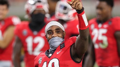 Georgia receiver Kearis Jackson celebrates after the game. Jackson had nine catches for 147 yards in the victory.