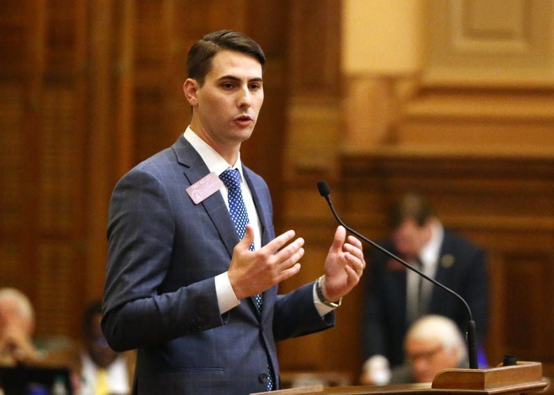State Rep. Trey Kelley, a Republican who serves as the House majority whip, speaks at the Georgia Capitol in Atlanta on April 2, 2019. (EMILY HANEY / emily.haney@ajc.com)
