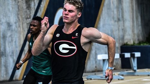 The Georgia Bulldogs are counting on junior Matthew Boling to pull points in the 100- and 200-meter finals tonight at the NCAA track championships in Eugene, Ore. (Photo from UGA Athletics)