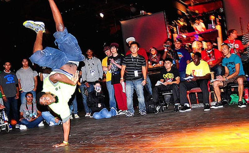 Bboy Orkin Man performed during the b-boy competion at  Masquerade. Courtesy of Raymond Hagans