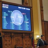 March 16, 2020 - Atlanta - The resolution passes in the senate. Georgia lawmakers gathered in an extraordinary special session on Monday and voted to grant Gov. Brian Kemp sweeping new powers to respond to the coronavirus pandemic. It's the first time in state history a governor has declared a public health emergency, and Kemp cast it as essential to deploy all available resources to contain a disease that's sickened dozens of Georgians and has killed one.    Bob Andres / robert.andres@ajc.com