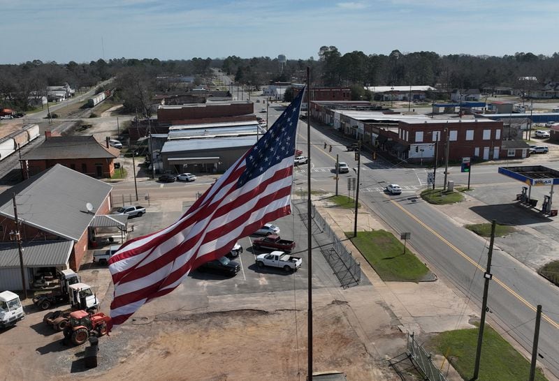 Aerial photo shows a rural south Georgia town of Rochelle, GA. Ten years ago, local Wilcox County high school students pushed for an official school prom, one that would be integrated, rather than past private proms that were often segregated by race. (Hyosub Shin / Hyosub.Shin@ajc.com)