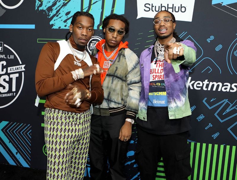 Offset, Takeoff and Quavo of Migos arrive for the Super Bowl Music Fest at State Farm Arena on Jan. 31, 2019.