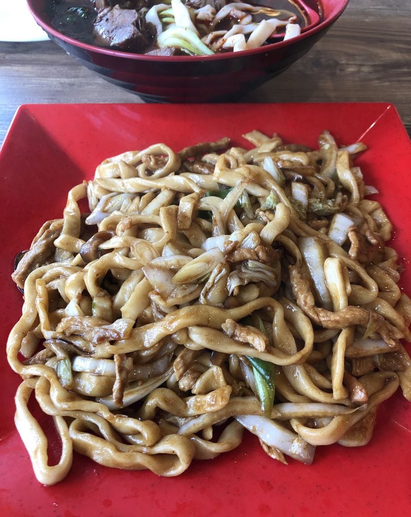 Stir-fried noodles with shredded pork at Xiao’s Way Noodle House in Johns Creek. CONTRIBUTED BY WENDELL BROCK