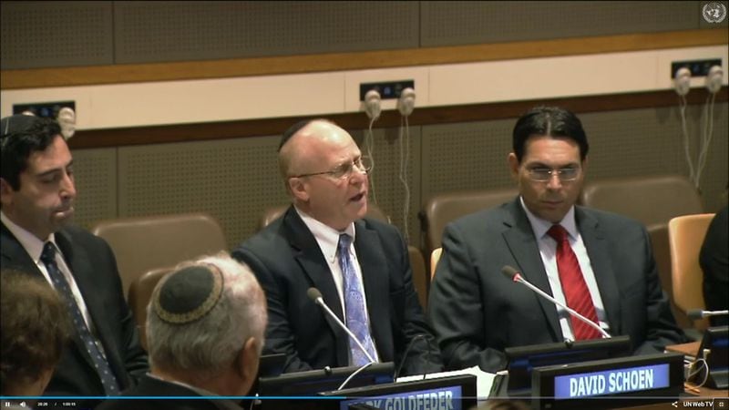 Attorney David Schoen (center) of Atlanta spoke to the United Nations during a panel discussion on terrorism in 2017. (United Nations)