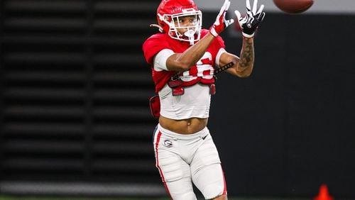 Georgia wide receiver Demetris Robertson (16) during the Bulldogs’ session in Athens, Ga., on Wednesday, Sept. 23, 2020. (Photo by Tony Walsh)