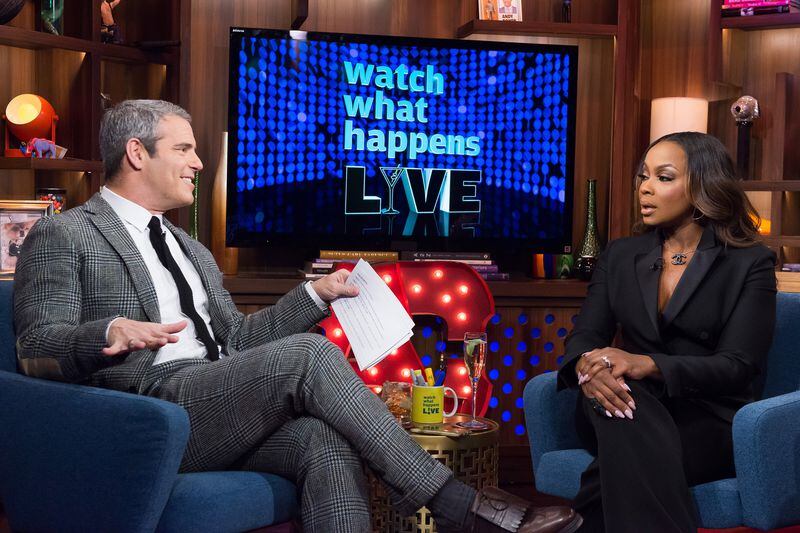 WATCH WHAT HAPPENS LIVE -- Episode 13030 -- Pictured: (l-r) Andy Cohen, Phaedra Parks -- (Photo by: Charles Sykes/Bravo)