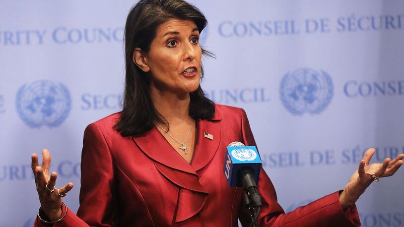 NEW YORK, NY - SEPTEMBER 20:  United Nations (UN) Ambassador Nikki Haley speaks to the media ahead of the start of next weeks General Assembly meeting at the United Nations on September 20, 2018 in New York City.