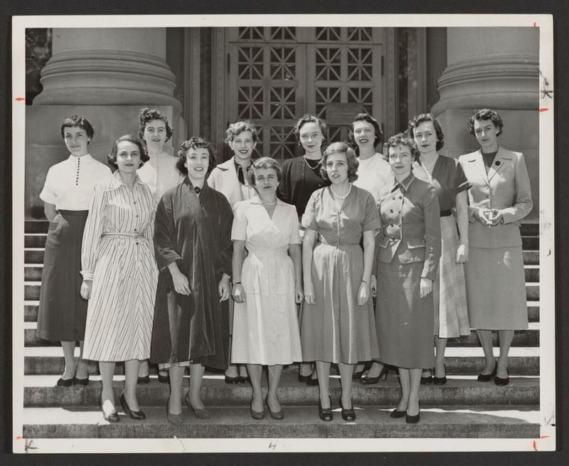 Louise Florencourt (front row, far right) was a member of the first class at Harvard Law School to admit women. She graduated in 1953 and went on to represent the federal government in arguments before the U.S. Supreme Court. Photo: Walter R. Fleischer, Harvard Law School Library, Historical & Special Collections
