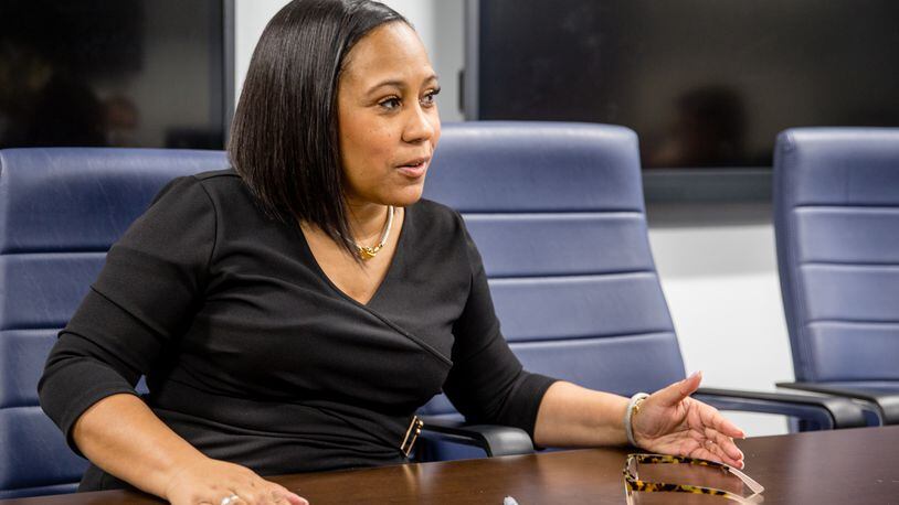 Fulton County's newly elected District Attorney Fani Willis speaks during an interview on Feb 18, 2021, in a conference room at the Fulton County Courthouse in downtown Atlanta. (Jenni Girtman for The Atlanta Journal-Constitution)