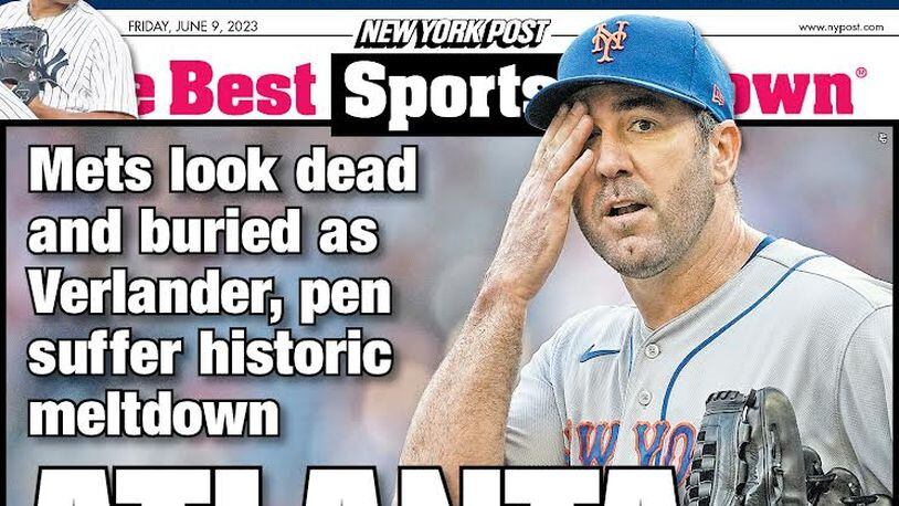Back page of the New York Post on Friday after the Braves swept the Mets in a three-game series.
