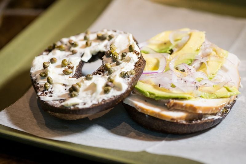  Build Your Own Bagel from TGM Bagel with pumpernickel, cream cheese schmear, sturgeon, capers, red onion, and avocado. Photo credit- Mia Yakel.