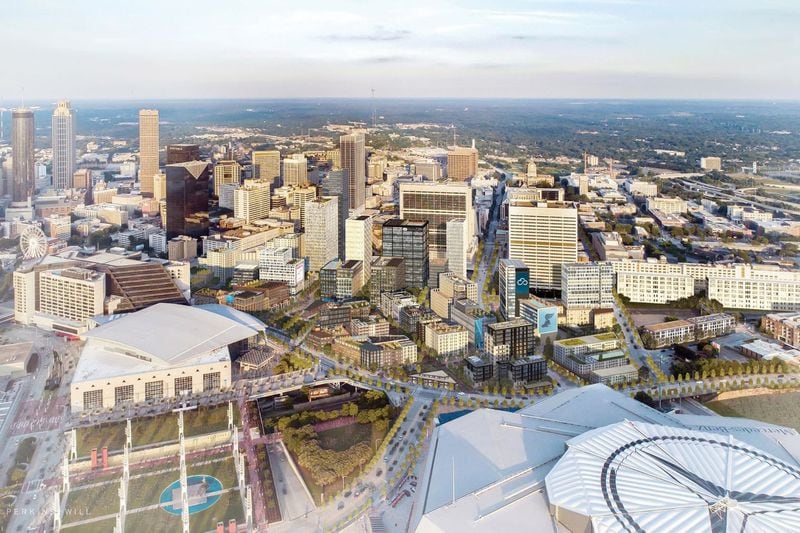 A rendering of developer CIM Group’s proposed $5 billion mini-city in downtown Atlanta’s Gulch.