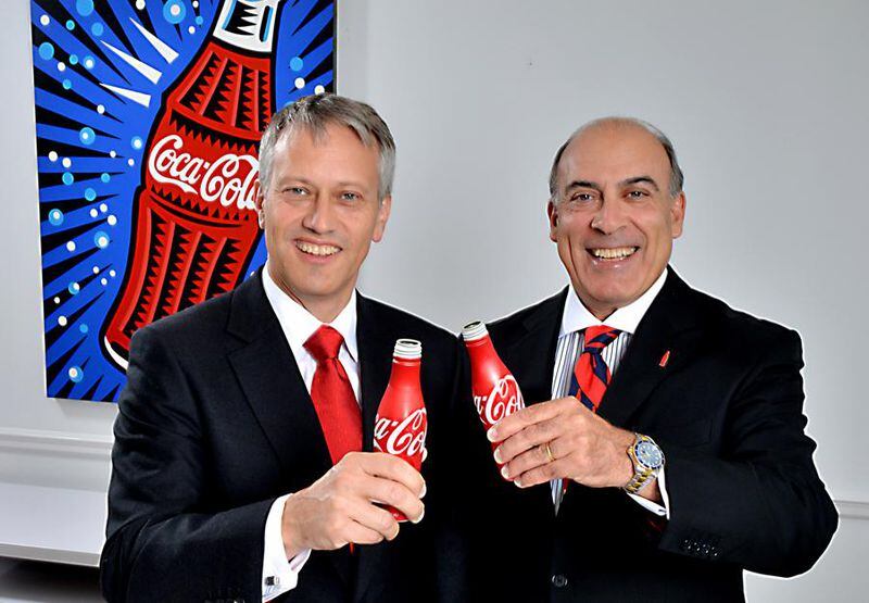 Muhtar Kent (right), Coca-Cola’s chairman, and Coca-Cola CEO James Quincey, who will soon be stepping in as company chairman.Photo: Coca-Cola.