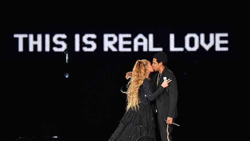 GLASGOW, SCOTLAND - JUNE 09:  Beyonce and Jay-Z kiss ending their performance on stage during the "On the Run II" Tour at Hampden Park on June 9, 2018 in Glasgow, Scotland.  (Photo by Kevin Mazur/Getty Images For Parkwood Entertainment)