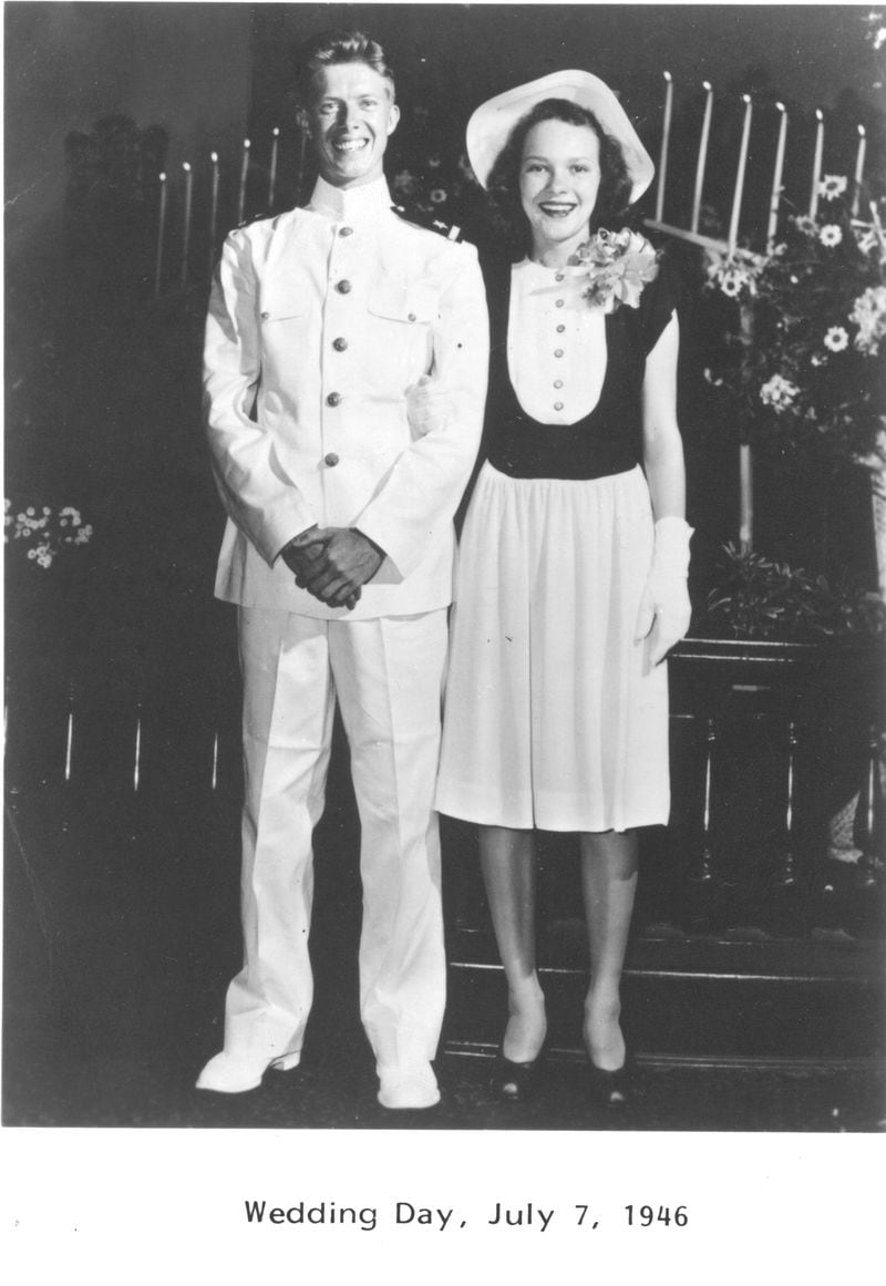 1946: Jimmy and Rosalynn Carter pose on their wedding day. The couple, who had both attended Plains High School, met through a mutual friend when Jimmy Carter was serving in the U.S. Naval Academy at Annapolis, Md. (Jimmy Carter Presidential Library)