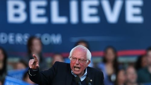 Democratic presidential candidate Sen. Bernie Sanders, I-Vt., addresses supporters during a campaign rally on New Haven Green in New Haven, Conn., Sunday, April 24, 2016. (AP Photo/Charles Krupa)