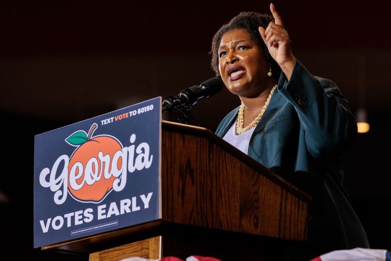Members of Democratic gubernatorial candidate Stacey Abrams campaign expressed optimism Monday about early voting turnout, including a surge in Black voters and infrequent voters. (Arvin Temkar / arvin.temkar@ajc.com)