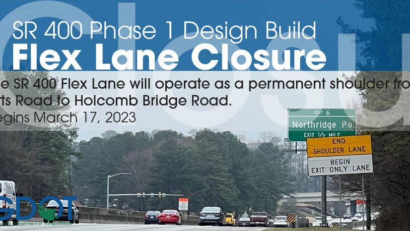 Beginning March 17, the flex lane from Pitts Road to Holcomb Bridge Road in Sandy Springs will become a permanent shoulder. COURTESY CITY OF SANDY SPRINGS