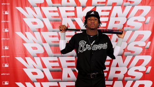 Ronald Acuna Jr.  of the Atlanta Braves poses during the MLB Players Weekend. (Photo by Elsa/Getty Images)