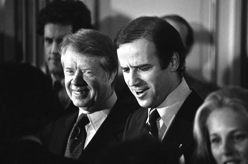 In this 1978 file photo, President Jimmy Carter, left, and Sen. Joe Biden are seen together in Delaware.