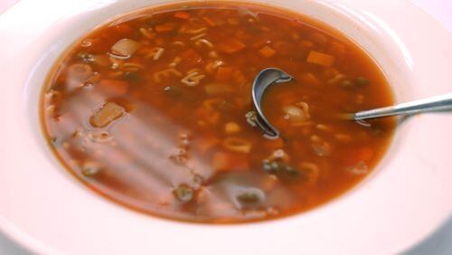 A bowl of what Campbell Soup Co. calls "new and improved" Campbell Alphabet soup steams after just being poured at a tasting at the soup company's world headquarters, Wednesday, Dec. 18, 2002, in Camden, N.J. (AP Photo/Sabina Louise Pierce)