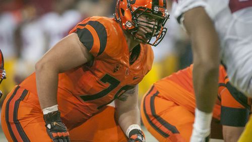 Oregon State freshman tackle Sean Harlow started eight games for the Beavers in 2013. Photo by Beth Buglione
