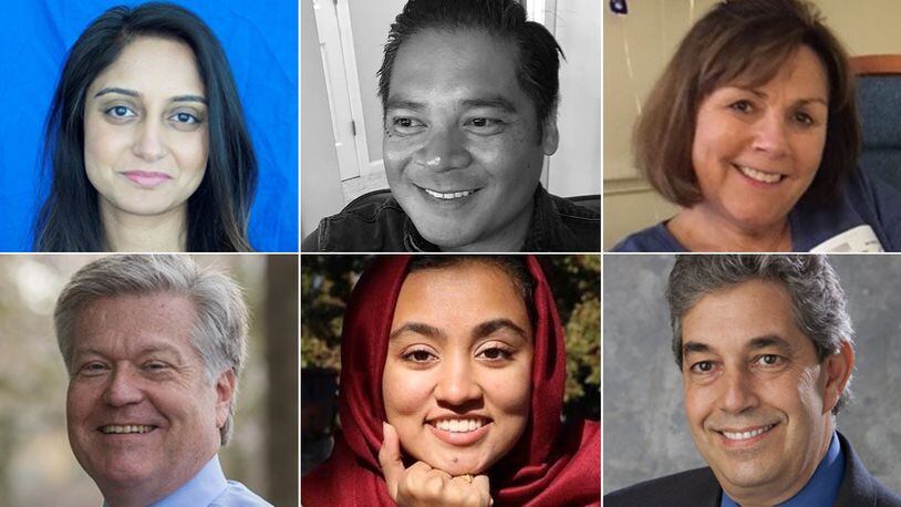 The AJC asked Northside contributors to share their personal stories of optimism. Top row: Dr. Behnoosh Momin, Danny Umali and Mary Rittle. Bottom row: John Ray, Yusra Khan and Max Lehmann.