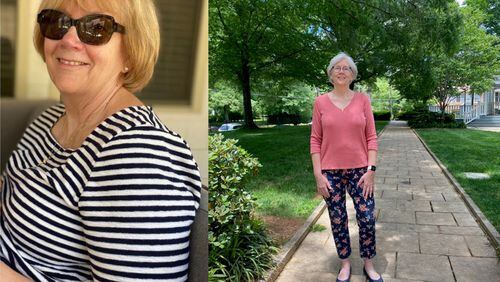 In the photo on the left, taken in July, Karen Rhodes weighed 190 pounds. In the photo on the right, taken this month, she weighed 154 pounds. (Before photo contributed by Karen Rhodes. After photo contributed by Jacynta Harb with Sparkle Wellness)