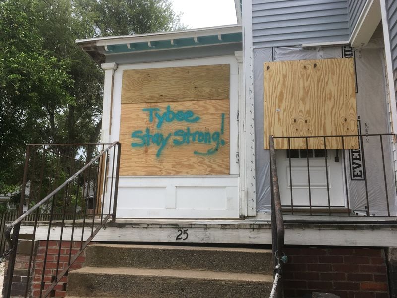 Tybee Island was particularly battered by Hurricane Matthew. Some people are riding out Irma, but most homes are boarded up. Photo: Jennifer Brett, jbrett@ajc.com