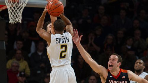 Georgia Tech guard Adam Smith is No. 3 in the ACC in 3-point shooting percentage at 46.2 percent. Photo by Mikki K. Harris