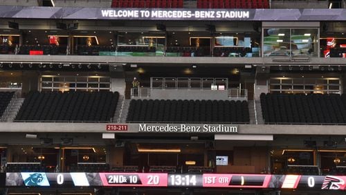 All sponsorship signage visible from the seating bowl at Mercedes-Benz Stadium will be digital except for some for the naming-rights partner. HYOSUB SHIN / HSHIN@AJC.COM