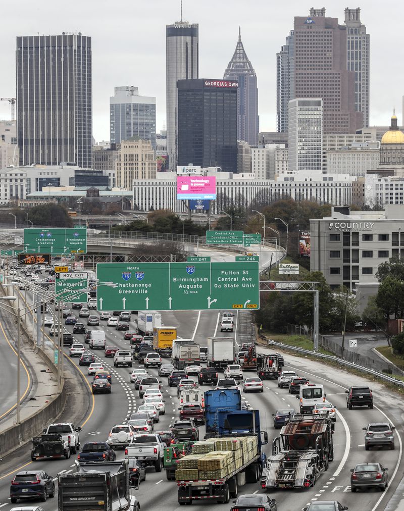 December 12, 2022 Atlanta: Northbound Connector traffic heads into downtown Atlanta on Monday, Dec. 12, 2022 as record numbers of Georgians are expected to hit the roads over the next few weeks, as an estimated 3.5 million people in Georgia are planning to travel for Christmas and year-end holidays, according to a AAA forecast. The vast majority of the people who travel for the holidays go by car. A record 3.2 million people will drive at least 50 miles for trips between Dec. 23 and Jan. 2, according to the AAA forecast conducted by S&P Global Market Intelligence. That’s up 2% from last year and 1% more than 2019, before the pandemic. “Despite inflationary pressures, consumers remained resilient and dedicated to travel this year,” Debbie Haas, AAA’s vice president of travel, said in a written statement. “The good news is the cost for a holiday road trip will be less expensive than anticipated, now that gas prices are on the way down.” The average price of gas in Georgia was $2.88 per gallon as of Sunday, down 27 cents from a year ago. But some other travel costs are up, including air fares and hotel rooms. Still, an estimated 184,212 people are expected to fly over the holiday period, up 14% from last year but still 1% shy of 2019 levels. (John Spink / John.Spink@ajc.com)

