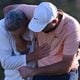 Scottie Scheffler hugs his caddie Ted Scott after winning his second Masters at the 2024 Masters Tournament at Augusta National Golf Club, Sunday, April 14, 2024, in Augusta, Ga. (Hyosub Shin / Hyosub.Shin@ajc.com)
