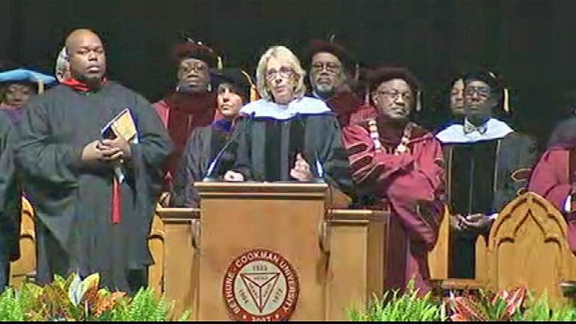 U.S. Secretary of Education Betsy DeVos was roundly booed by students at Bethune-Cookman University’s commencement.
