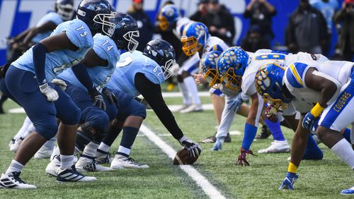 Crisp County lines up against Cedar Grove, right, during the AAA state title football game on Saturday Dec.14, 2019. John Amis / Special