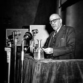 1949: W.E.B. Du Bois, educator, writer and co-chairman of the U.S. delegation, addresses the World Congress of Partisans of Peace at the Salle Pleyel in Paris, France. Du Bois was one of the founders of the NAACP, on Feb. 12, 1909.