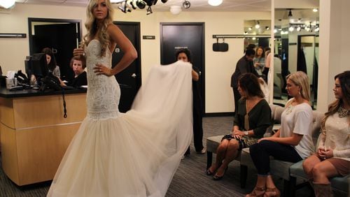 Chelsea Goff (now Freeman) shows off her ceremony dress on "Say Yes to the Dress' Atlanta airing Friday at 10. CREDIT: TLC