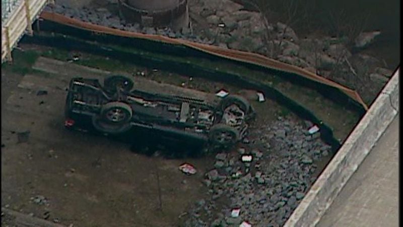 White’s car went off an embankment on I-575. (Credit: Channel 2 Action News)