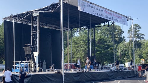 The city was setting up the main stage for the Cherry Blossom Festival on Thursday morning.