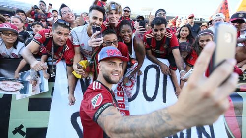 ATLANTA, GA - July 29  2017 Atlanta United forward Hector 'Tito' Villalba takes a selfie after the game, he tied the game in extra time against the Orlando City  at Bobby Dodd Stadium on Saturday, July 29, 2017, in Atlanta, Ga.