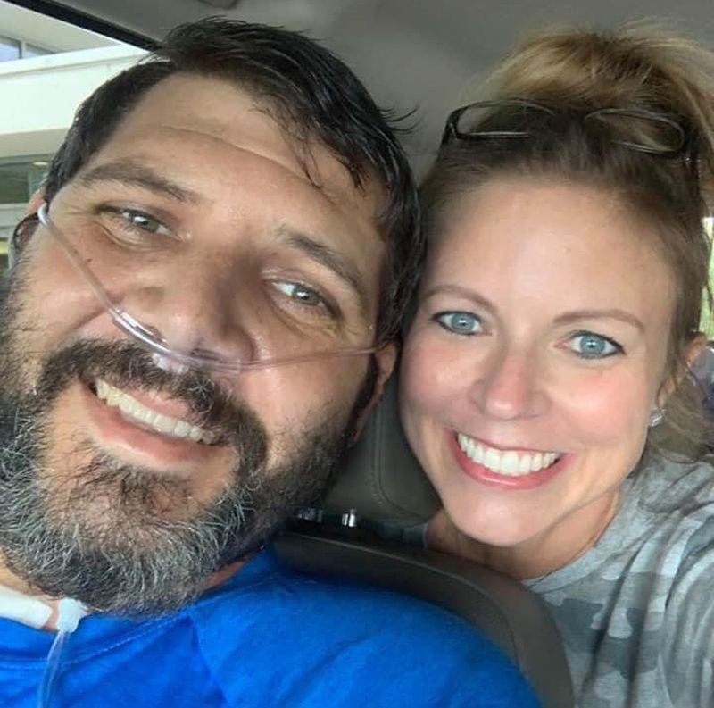 Greer Smith, principal of Jeff Davis High School, shown here with his wife, Stephanie, on the way home to Hazlehurst after surviving COVID-19. (Photo courtesy of Greer Smith)