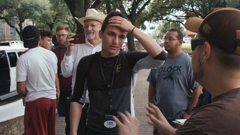 March for our Lives Co-Founder, Cameron Kasky interfaces with pro-gun advocates in Houston, Texas.