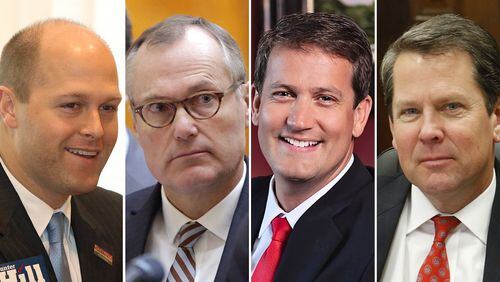The Republican field of candidates, so far, for Georgia governor, from left: former state Sen. Hunter Hill, Lt. Gov. Casey Cagle, state Sen. Michael Williams and Georgia Secretary of State Brian Kemp.