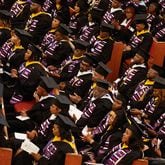 Graduates attend Morris Brown College’s graduation at Big Bethel A.M.E. Church in Atlanta on Saturday, May 18, 2024. (Natrice Miller/ AJC)