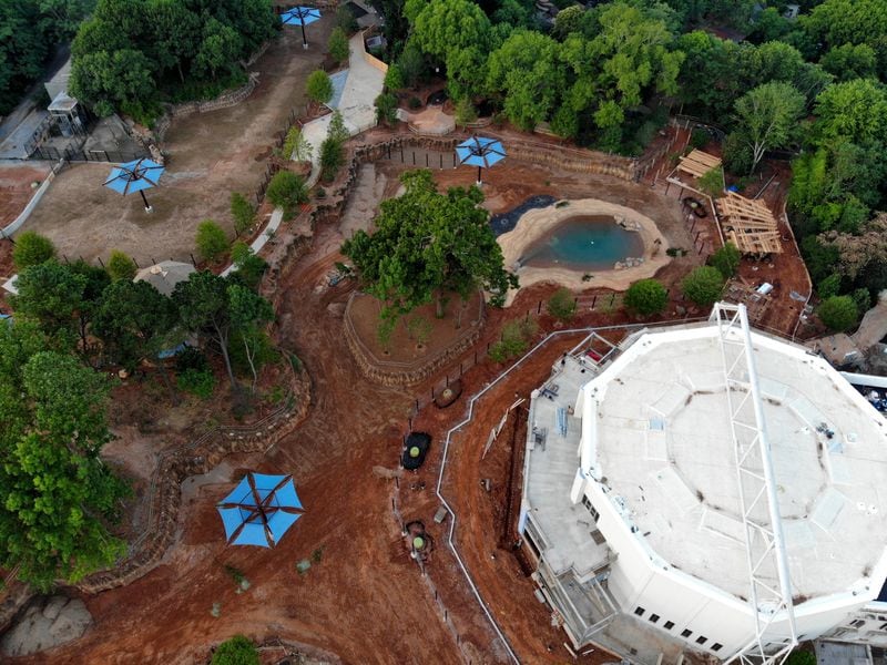 Savanna Hall, formerly the old Cyclorama building, is seen at the lower right in this aerial photo from Zoo Atlanta. After renovations are complete, the historic building will become an events facility and headquarters for Zoo Atlanta administration. It overlooks the African Savanna habitat. COURTESY: ZOO ATLANTA