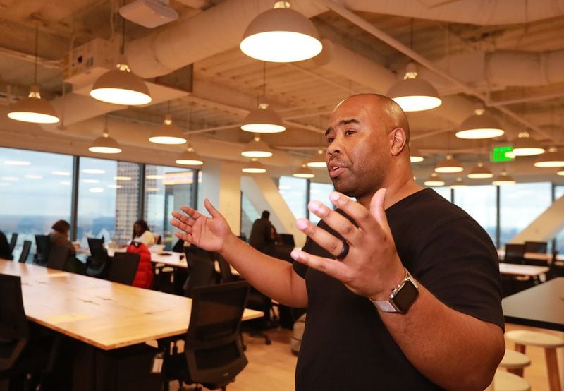 Joey Womack, WeWork labs manager Atlanta, discusses the company’s new startups labs aimed at women and underserved communities on Monday, January 27, 2020. Curtis Compton ccompton@ajc.com