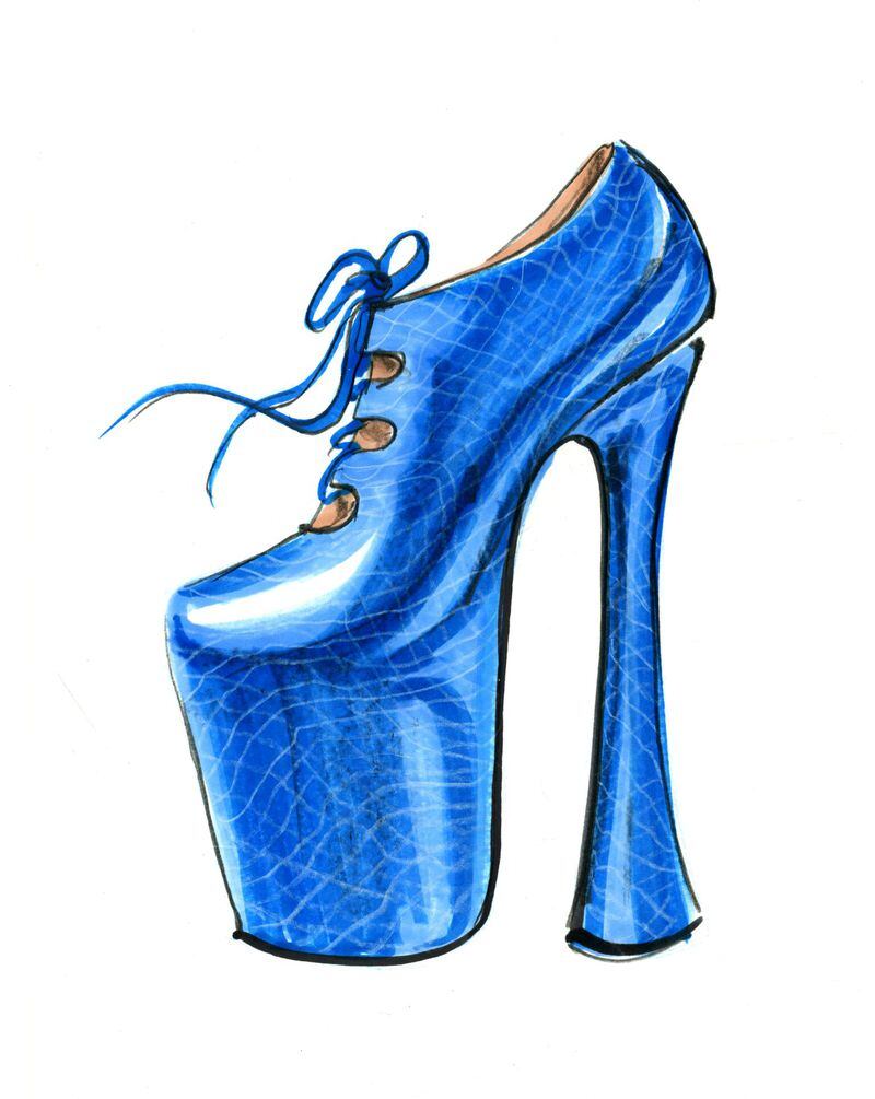  Vivienne Westwood shoes are on display in the exhibit. Illustrations created by Lara Wolf (M.F.A. illustration, 2007), SCAD fashion professor.