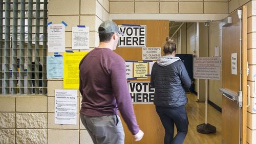 Voters file into the gymnasium at the Smyrna Community Center to cast their ballots during Election Day in Smyrna, Tuesday, Nov. 5, 2019. (Alyssa Pointer/Atlanta Journal Constitution)