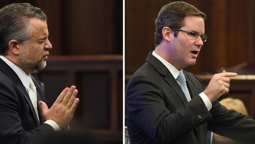 Closing arguments: Lead defense attorney Maddox Kilgore, left: “You have been misled throughout this trial.” Lead prosecutor Chuck Boring, right: “This case is about justice and it’s about that little boy.”